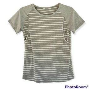 Mama /Gray Striped Nursing Top